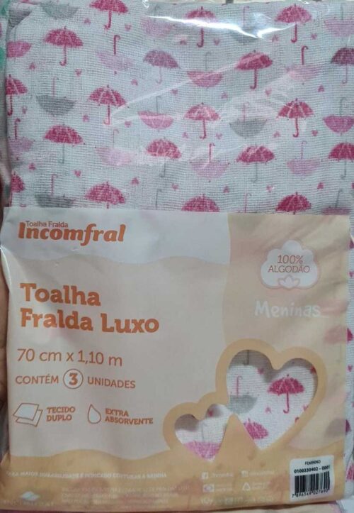 Toalha Fralda Luxo Estampada Feminino - Pacote com 03 unidades