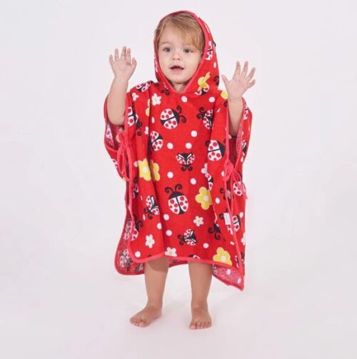 Toalha Poncho C/Capuz - Baby Joy Funny Estampada 68Cmx68Cm - Joaninha