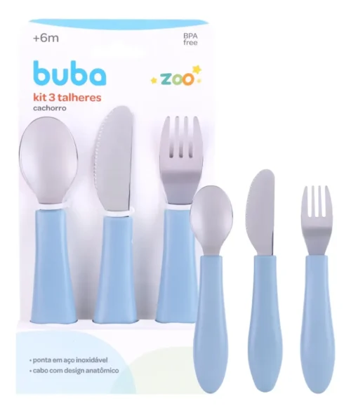 KIT 3 TALHERES BUBA ZOO AZUL ESCURO