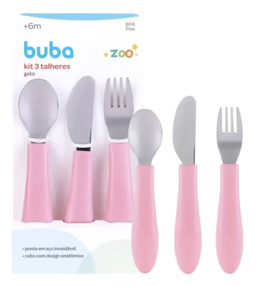 KIT 3 TALHERES BUBA ZOO ROSA
