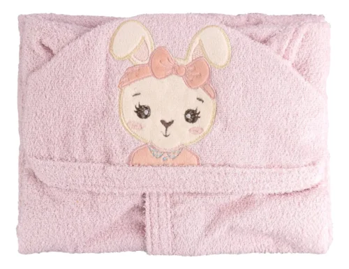 ROUPAO FELPA SOFT C/CAPUZ BORDADO BABY JOY FUNNY LISO TAMANHO UNICO PCT C/01 //COELHINHA ROSA