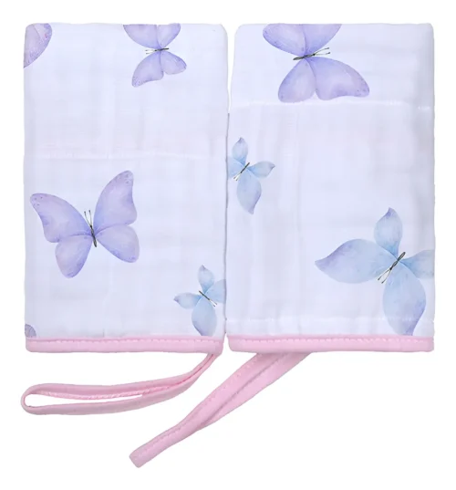 PANO DE BOCA C/PRENDEDOR DE CHUPETA BABY JOY SOFT ESTAMPADO 25CMX40CM PCT C/02UN //BORBOLETINHAS